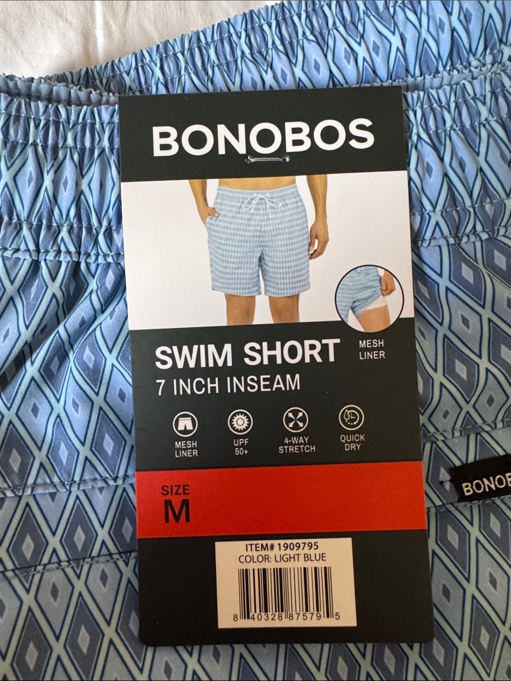 Bonobos Light Blue Diamond-Print Swim Shorts